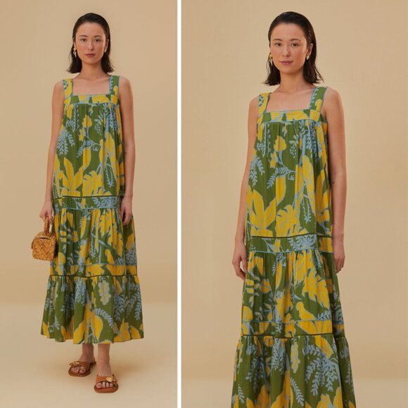 FARM Rio Dresses & Skirts - FARM Rio Green and Yellow Tropical-Print Maxi Dress